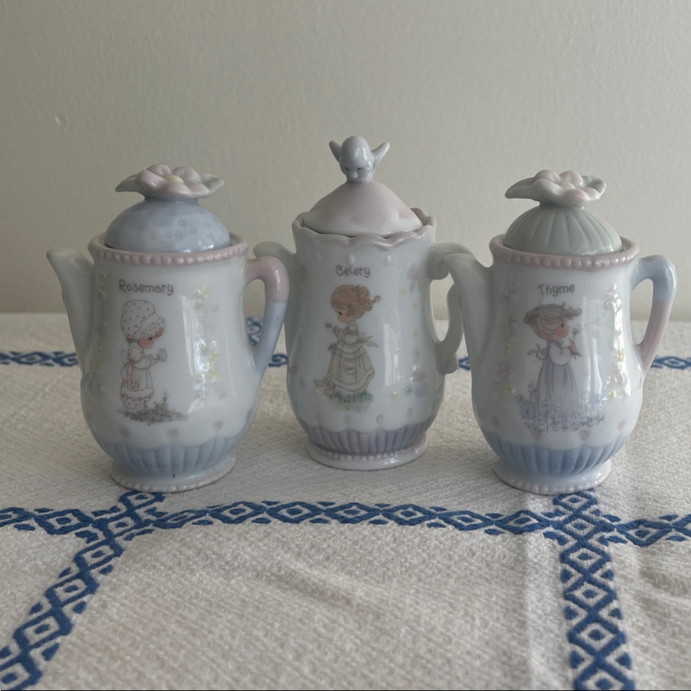 Precious Moments Spice Jars set of Thyme Rosemary Celery